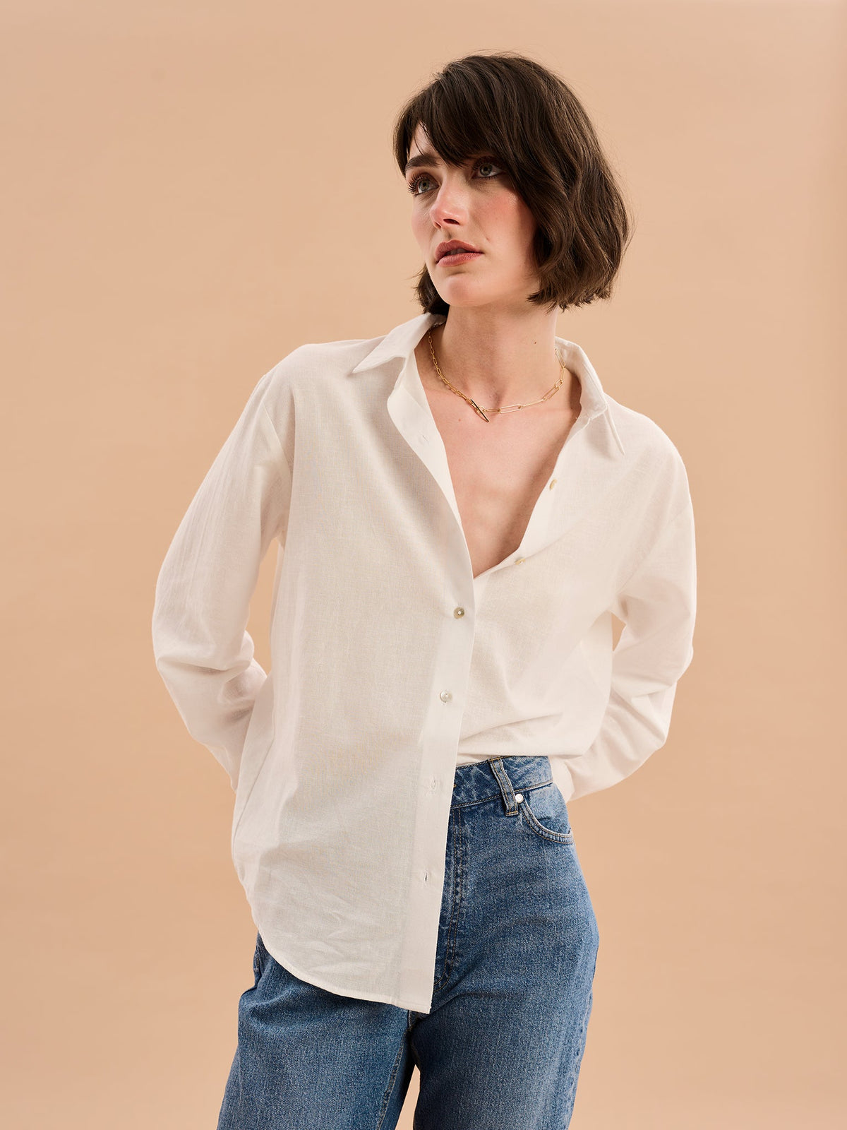 Evie Linen Oversized Shirt in White