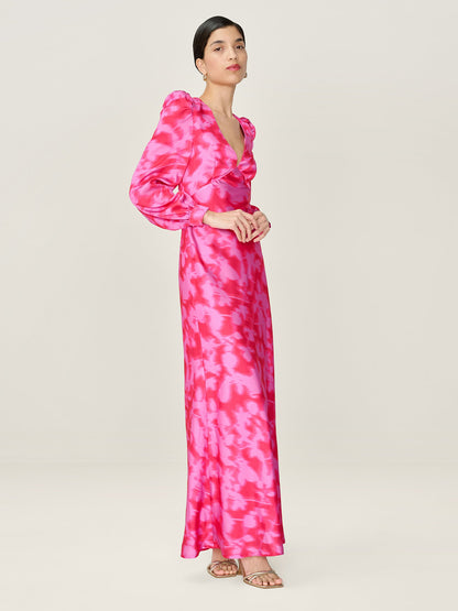 Francoise Dress in Magenta Blurred Floral