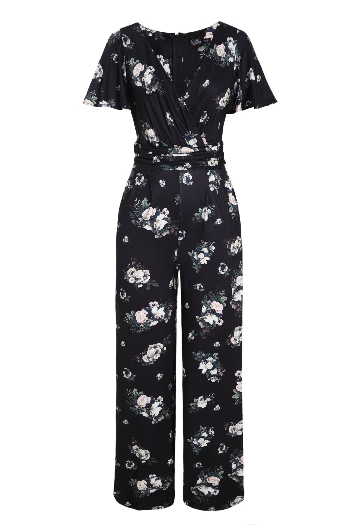 Esther Black Rose Butterfly Sleeved Jumpsuit