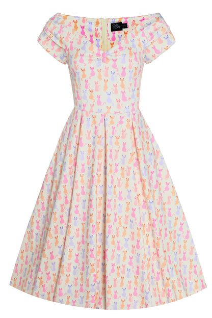 Lily Rainbow Cat White Off Shoulder Dress