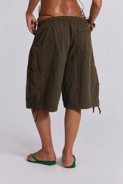 Khaki Parachute Cargo Shorts