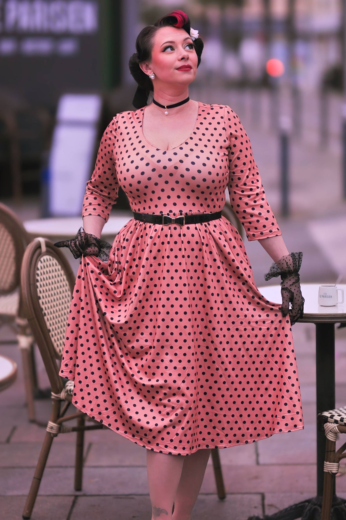 Billie Long Sleeved Brown Polka Dot Dress