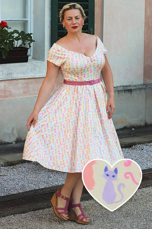 Lily Rainbow Cat White Off Shoulder Dress