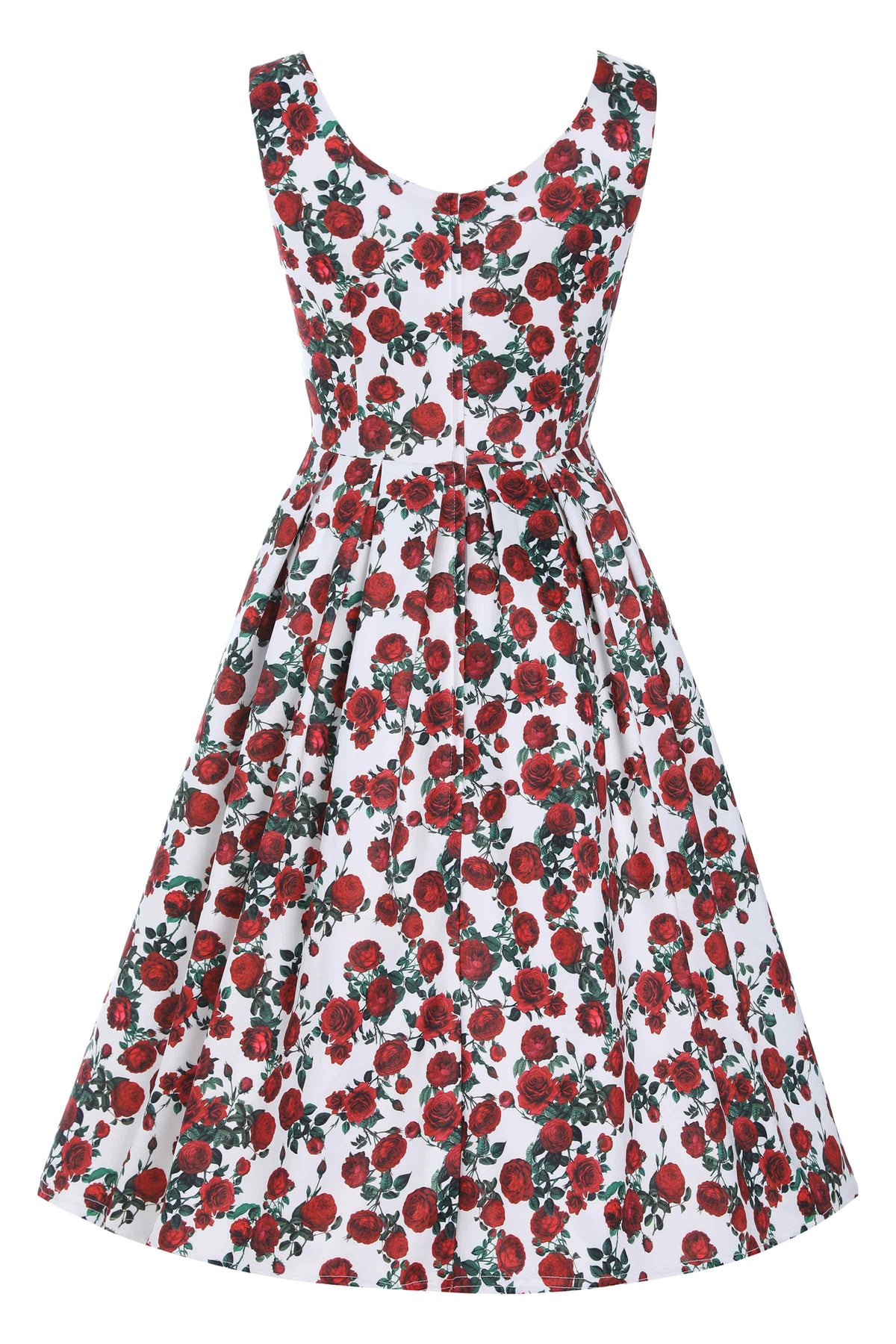 Amanda Retro Red Roses Swing Dress In White
