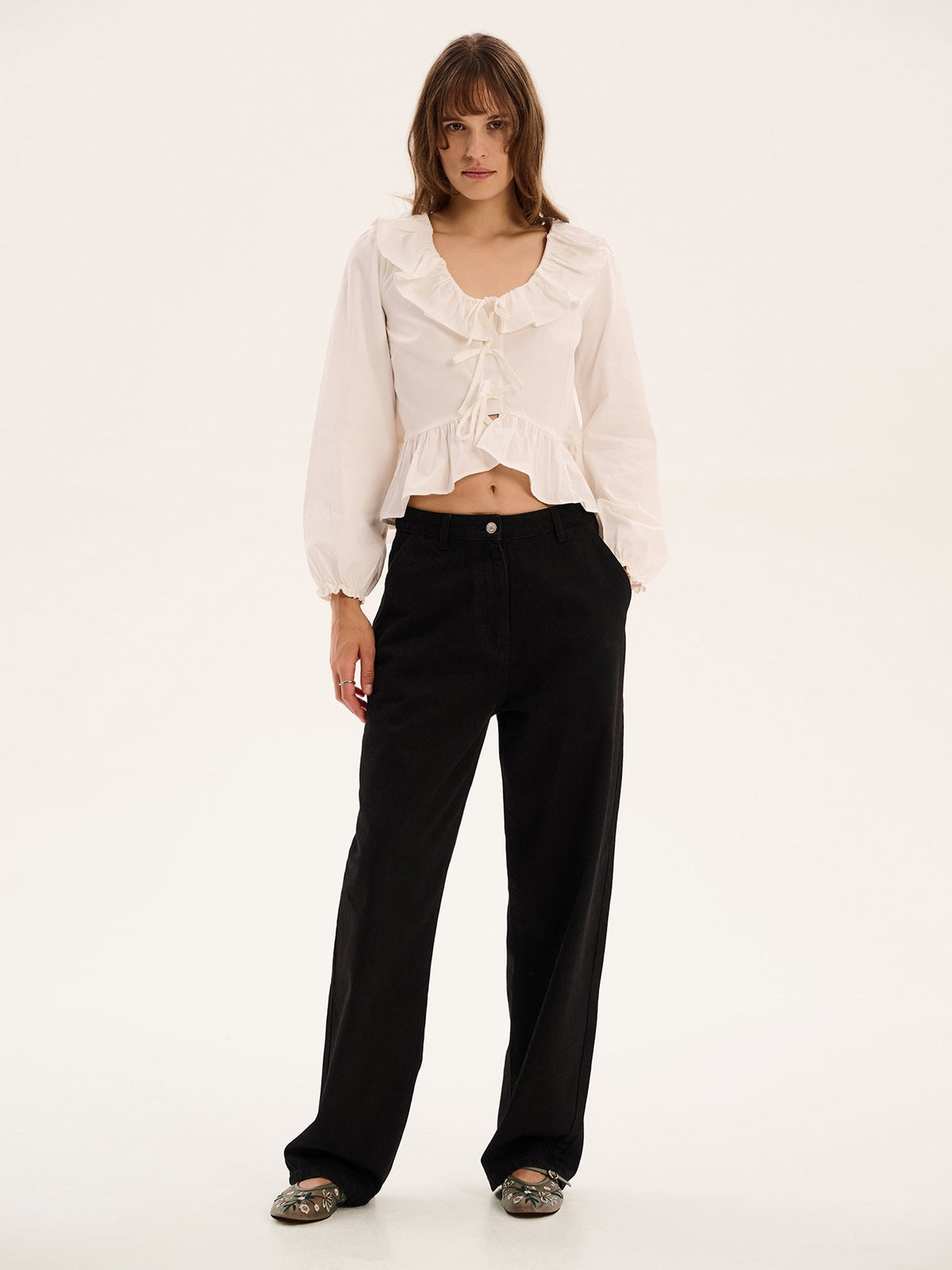 Selena Frill Blouse in White