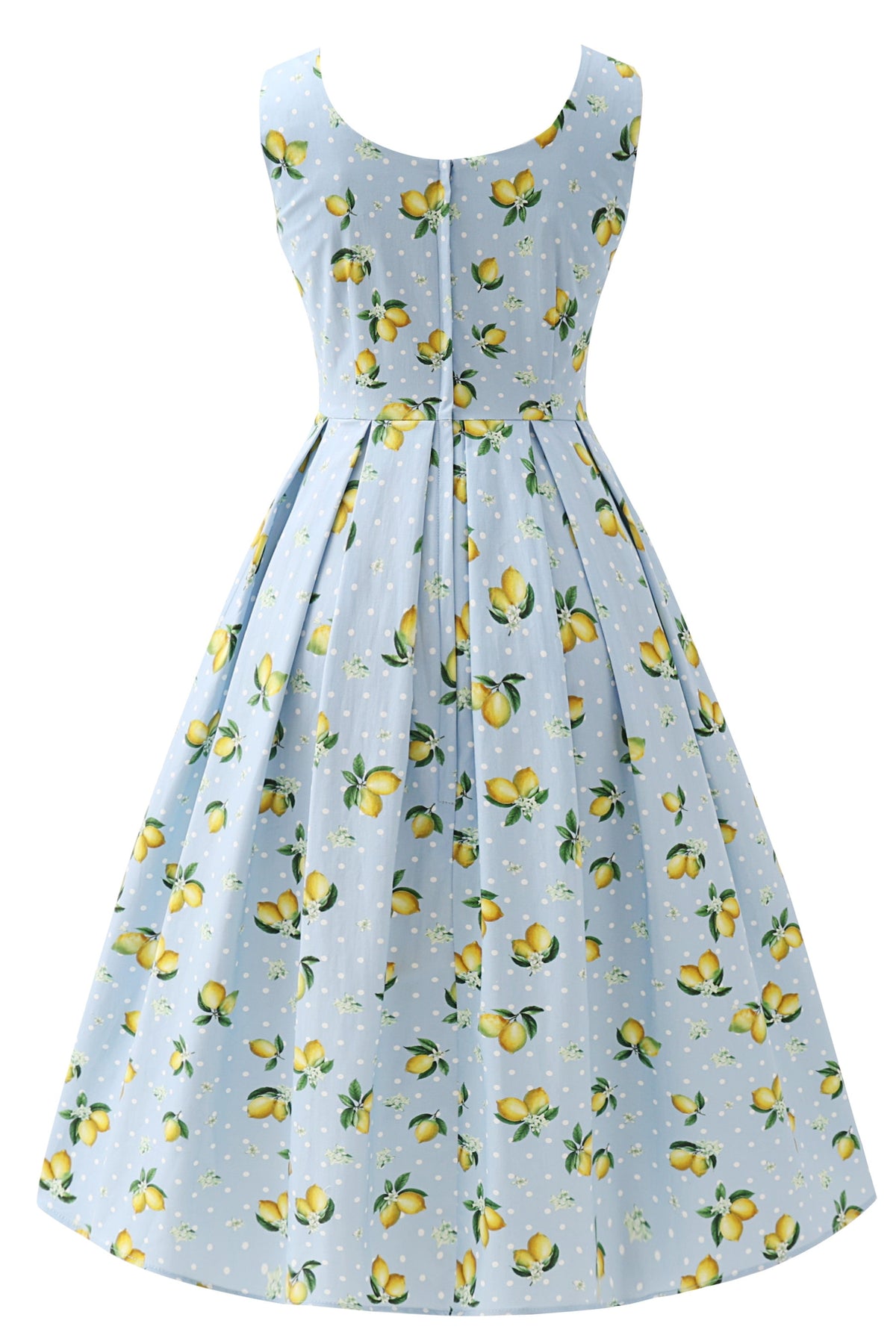 Ophelia Blue Midi Dress in Lemons and Spots