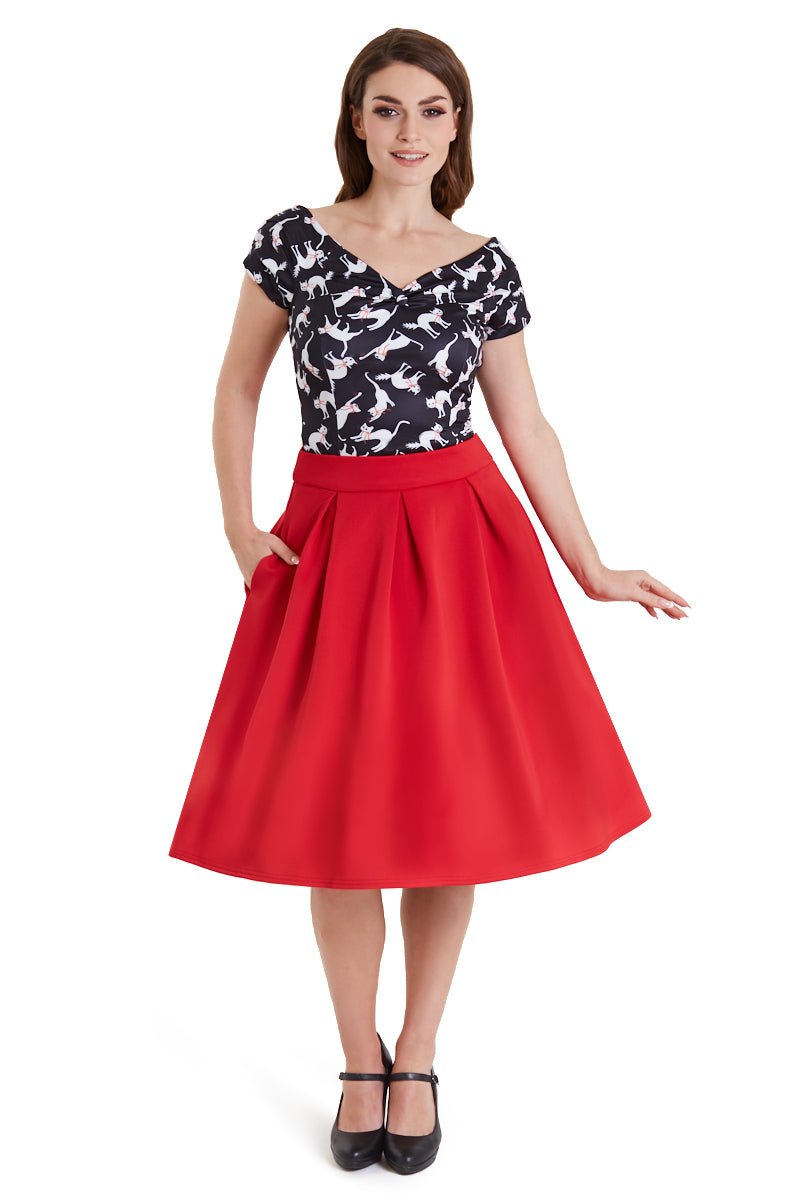 Lilian Retro Off Shoulder Black Cat Top