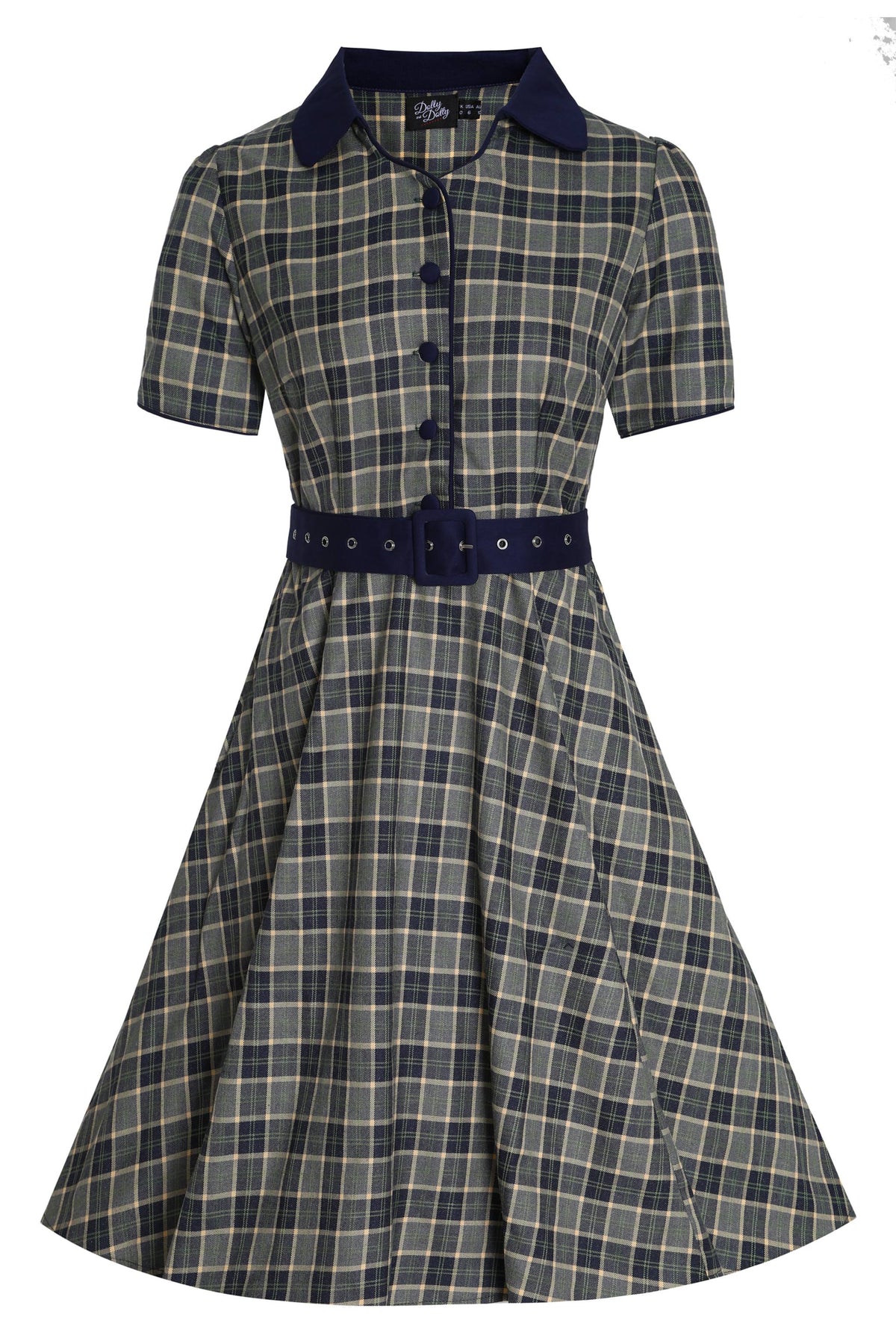 Penelope Navy & Grey Tartan Shirt Dress