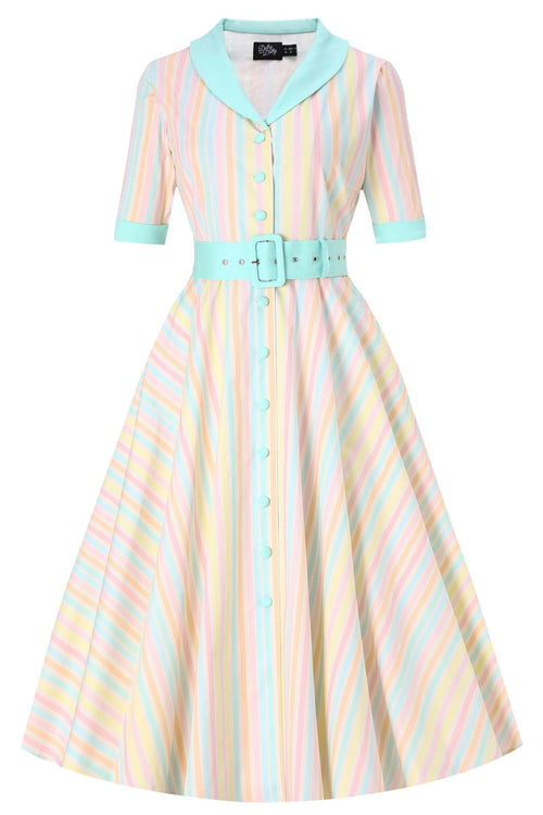 Mollie Pastel Striped Full Circle Shirt Dress