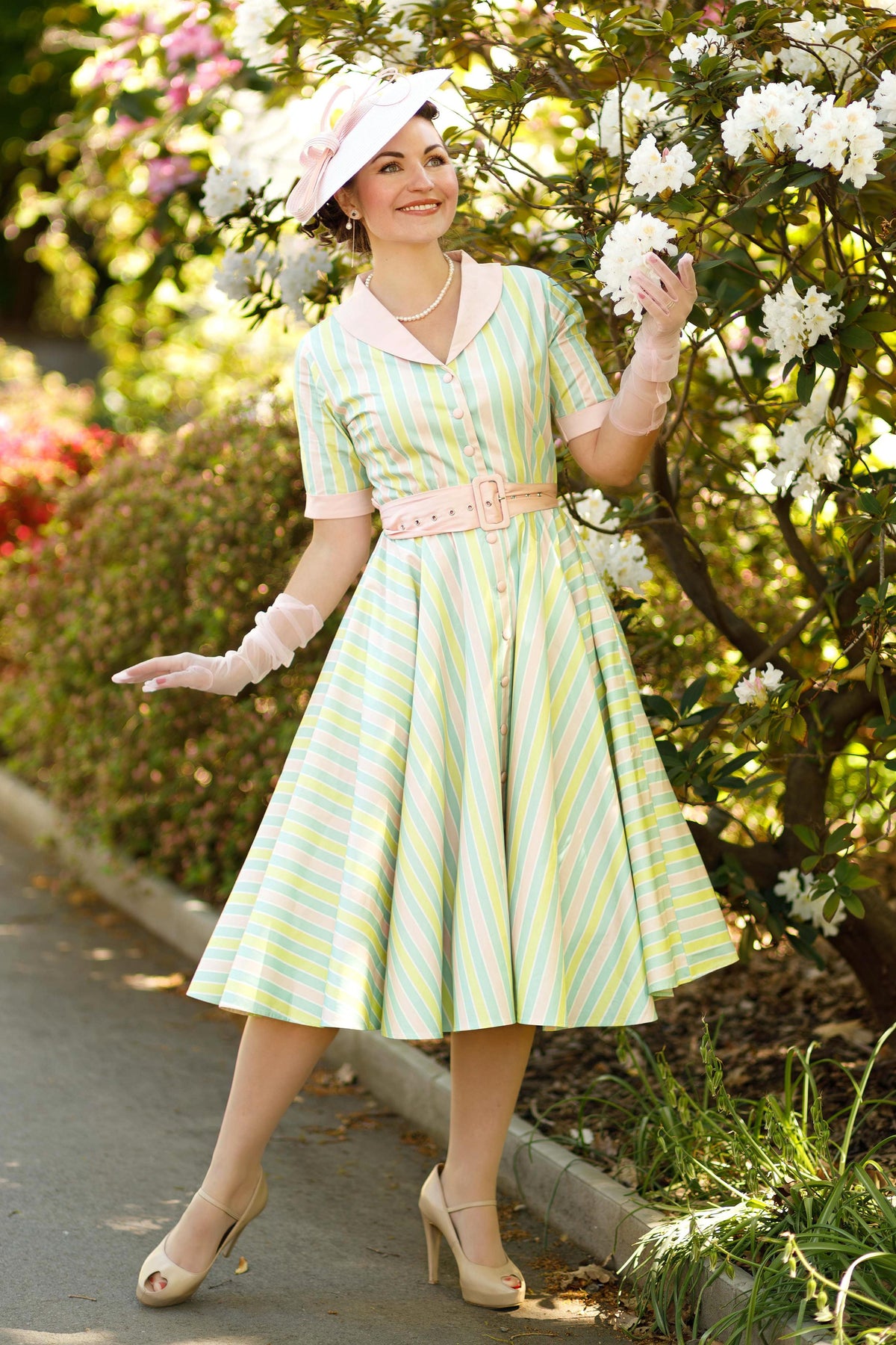 Mollie Pink Striped Full Circle Shirt Dress
