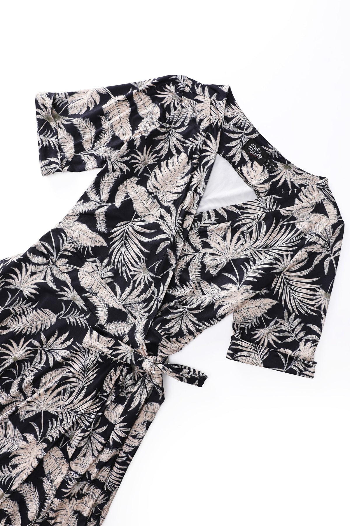 Matilda Palm Tree Wrap Dress in Navy Blue