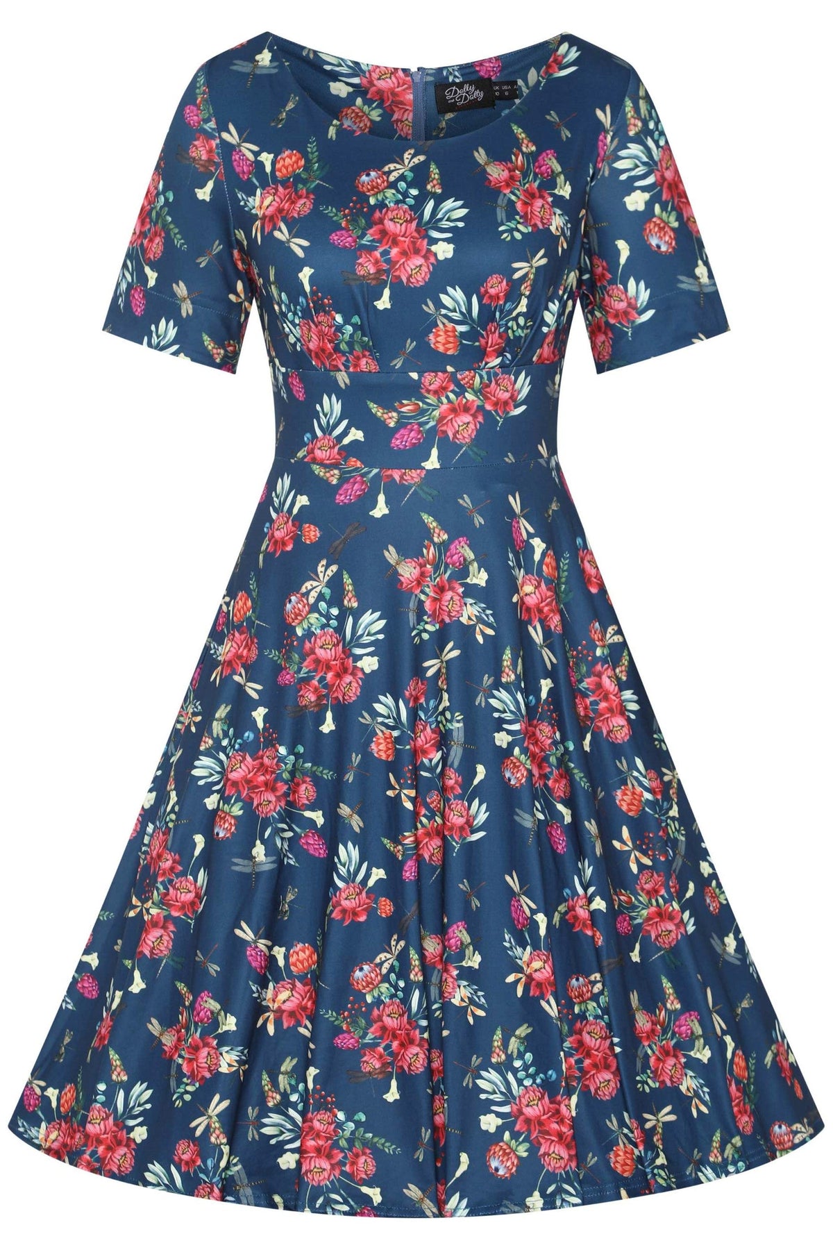 Brenda Floral Dragonfly Blue Dress