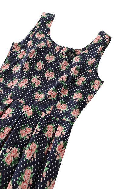 Ophelia Dark Blue Rose Midi Dress