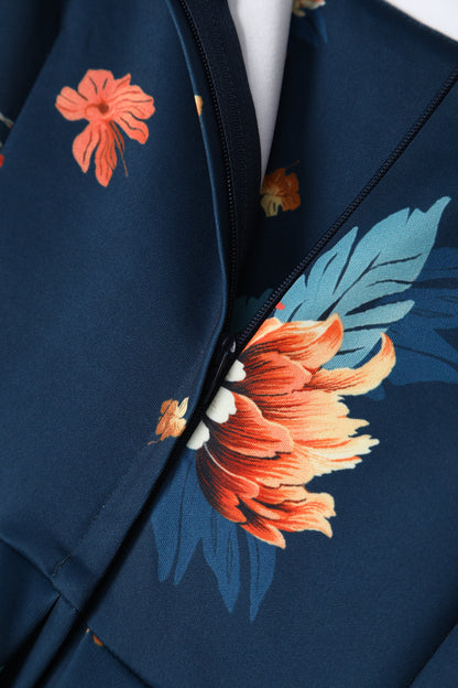 Amanda Dark Blue Flower Garden Swing Dress