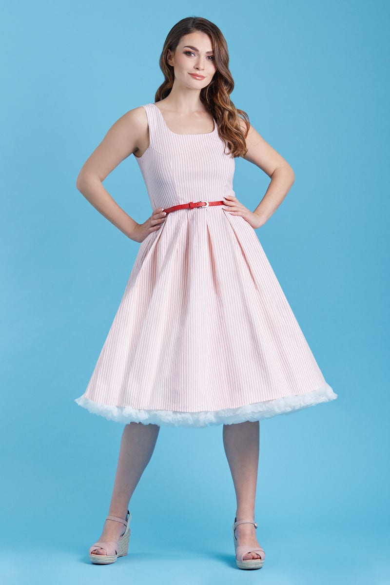 Amanda Pink Pin Striped Swing Dress