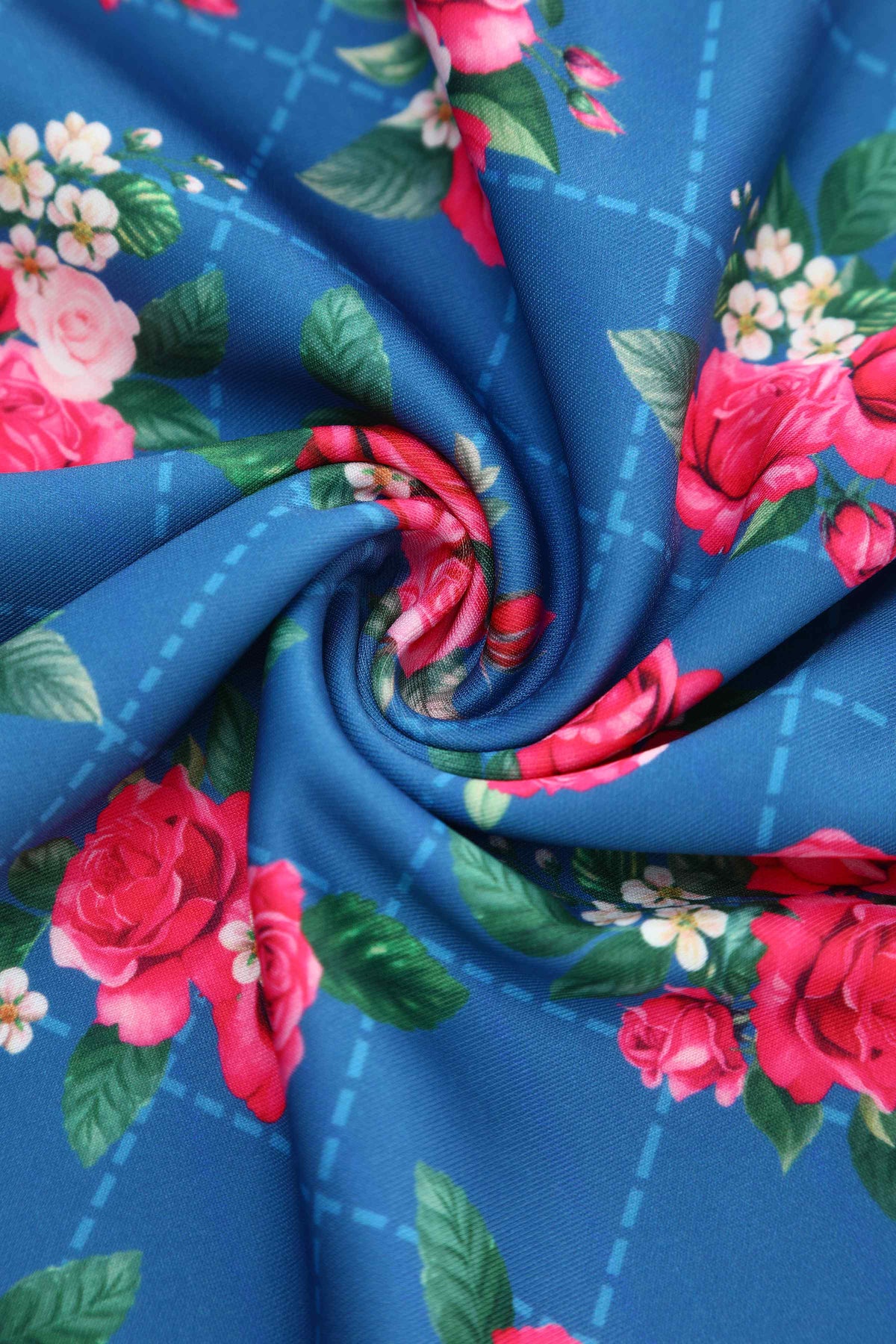 Aisley Blue Rose Pleated Midi Skirt