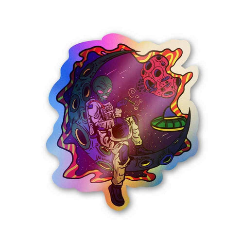 Alien on moon Holographic Stickers - Holographic stickers | STICK IT UP
