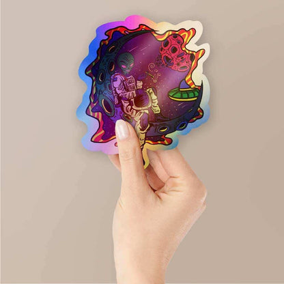 Alien on moon Holographic Stickers - Holographic stickers | STICK IT UP