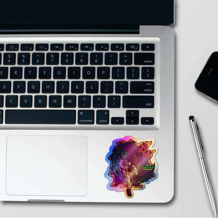 Alien on moon Holographic Stickers - Holographic stickers | STICK IT UP