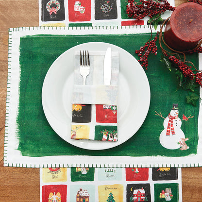 Alphabet Grid Table Linens table linens displayed as a coordinated tabletop setting.