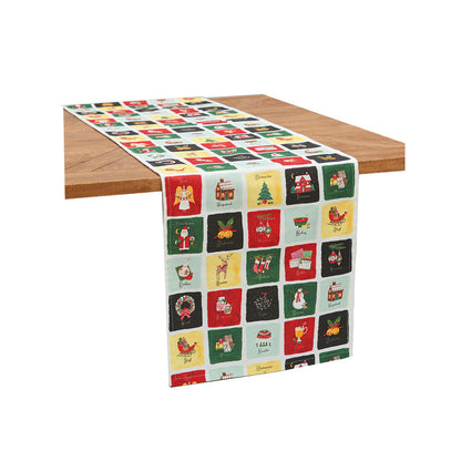 Alphabet Grid Table Linens table linens displayed as a coordinated tabletop setting.