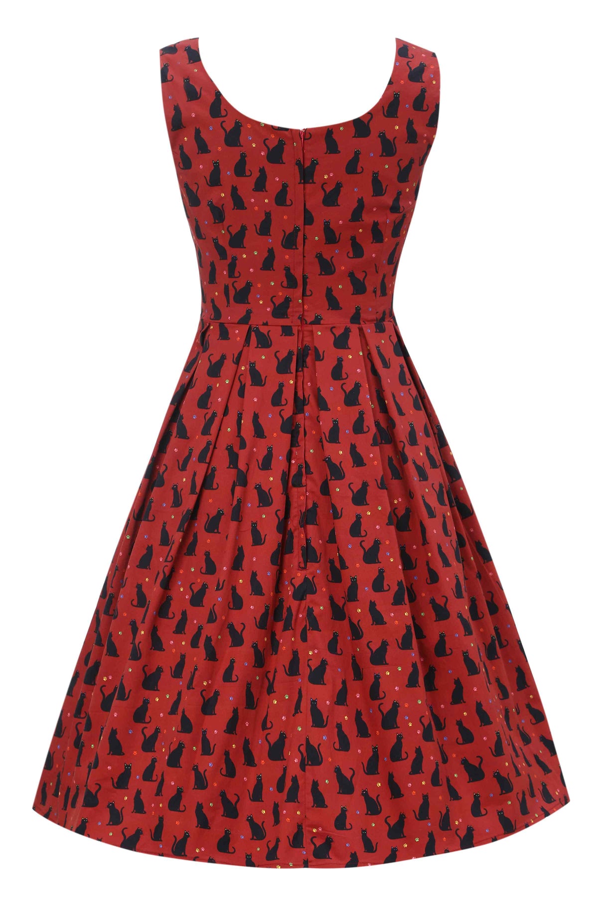 Amanda Black Cat Swing Dress In Burgundy