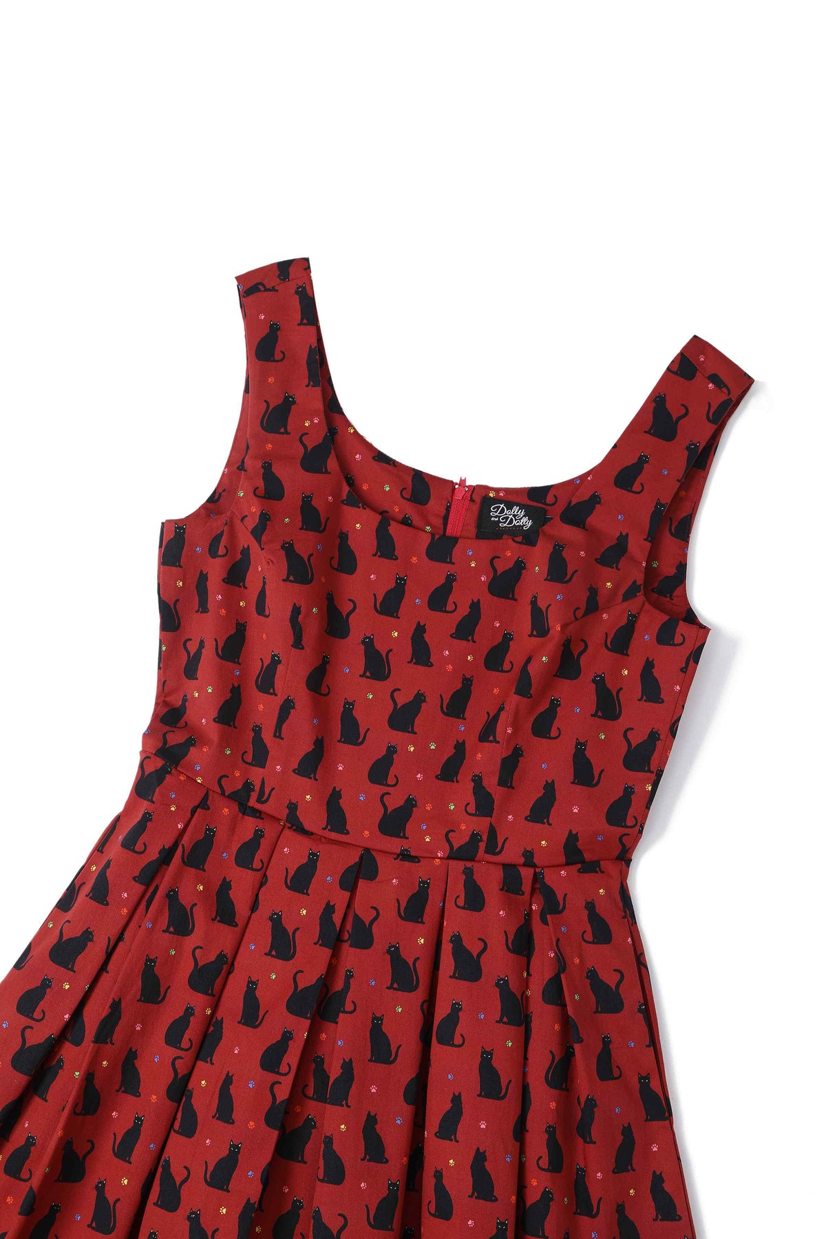 Amanda Black Cat Swing Dress In Burgundy