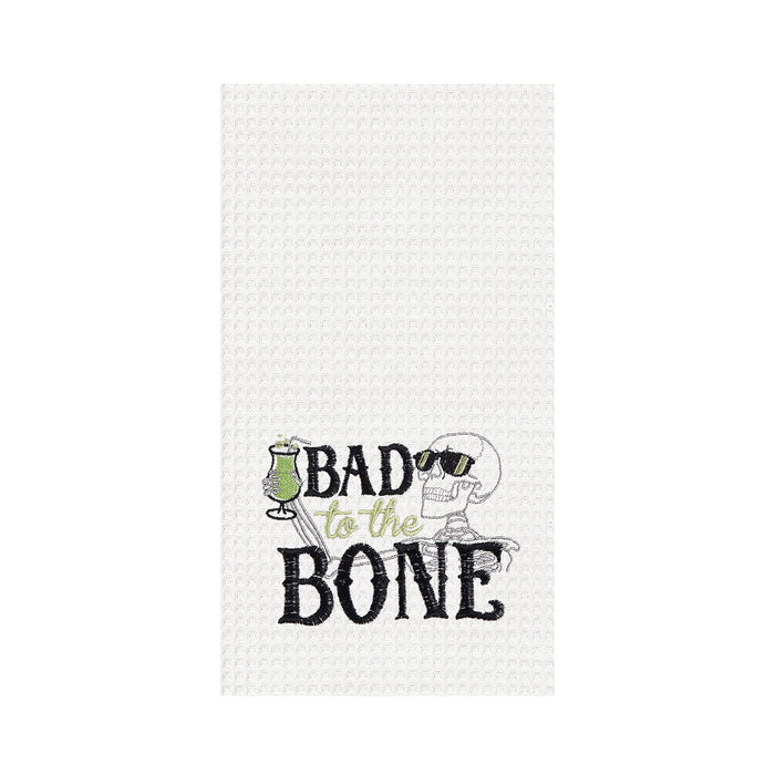 A Bad To The Bone Skeleton Waffle Weave Kitchen Towel.