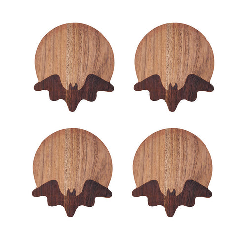 A Bat Acacia Wood Coasters, Set of 4.