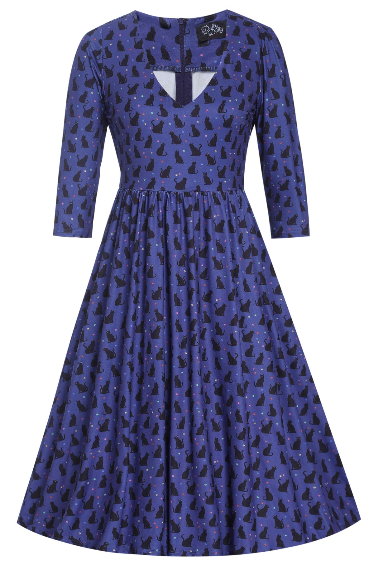 Billie Black Cat Flared Dress in Purple