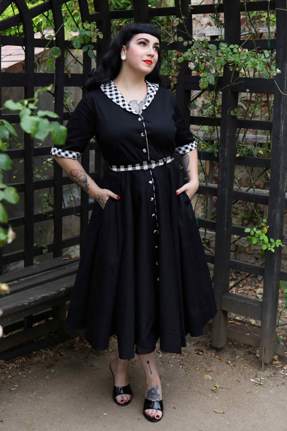 Mollie Black Full Circle Shirt Dress With Gingham
