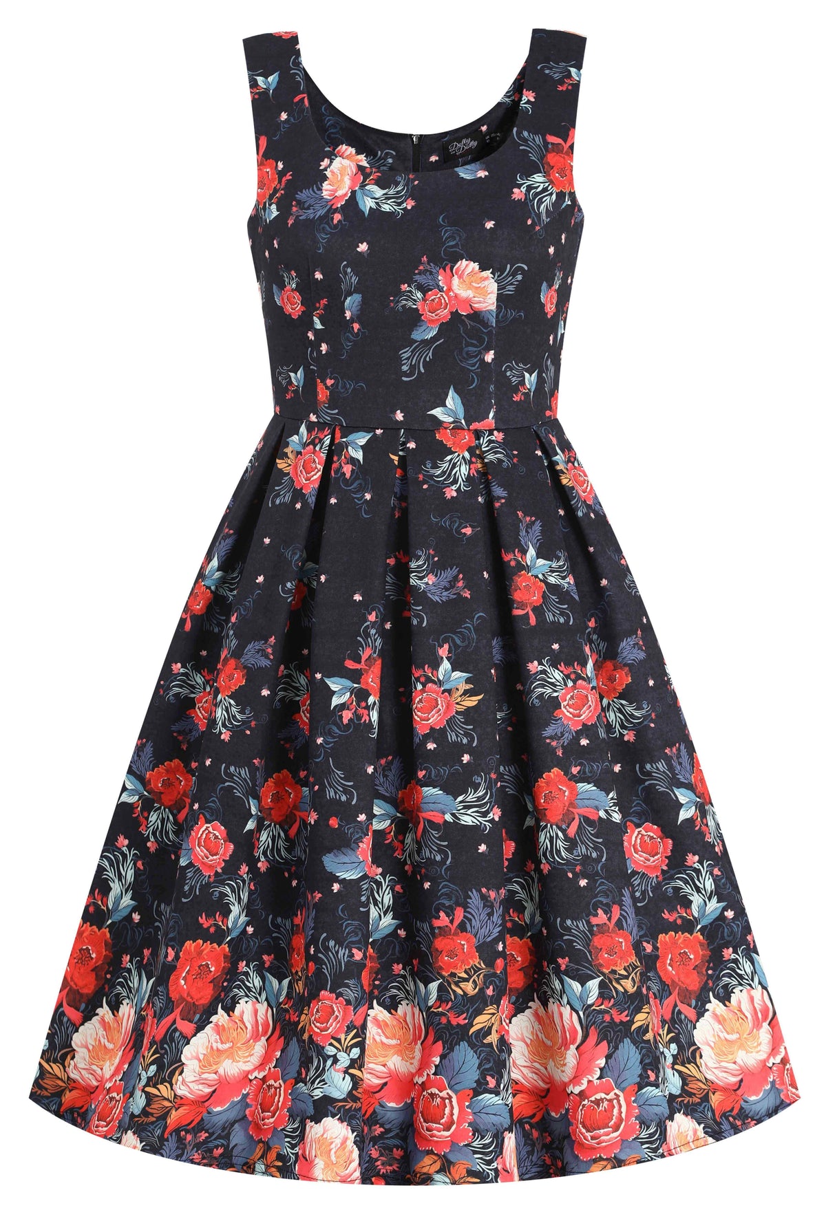 Amanda Black Tapestry Floral Swing Dress
