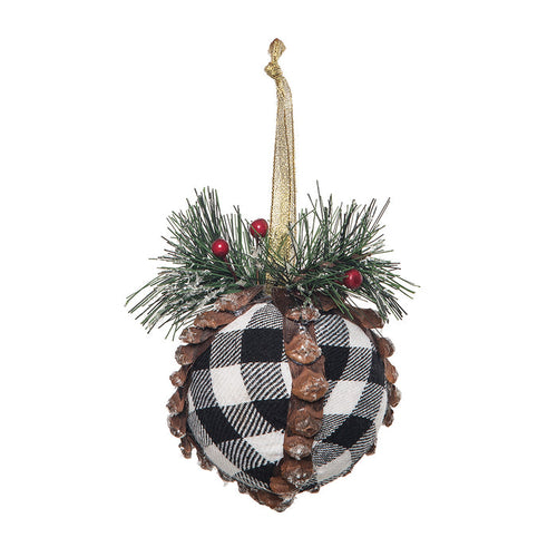 A Black White Plaid Ball Ornament.