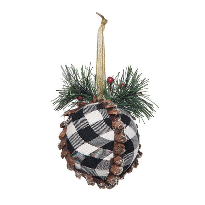 A Black White Plaid Ball Ornament.