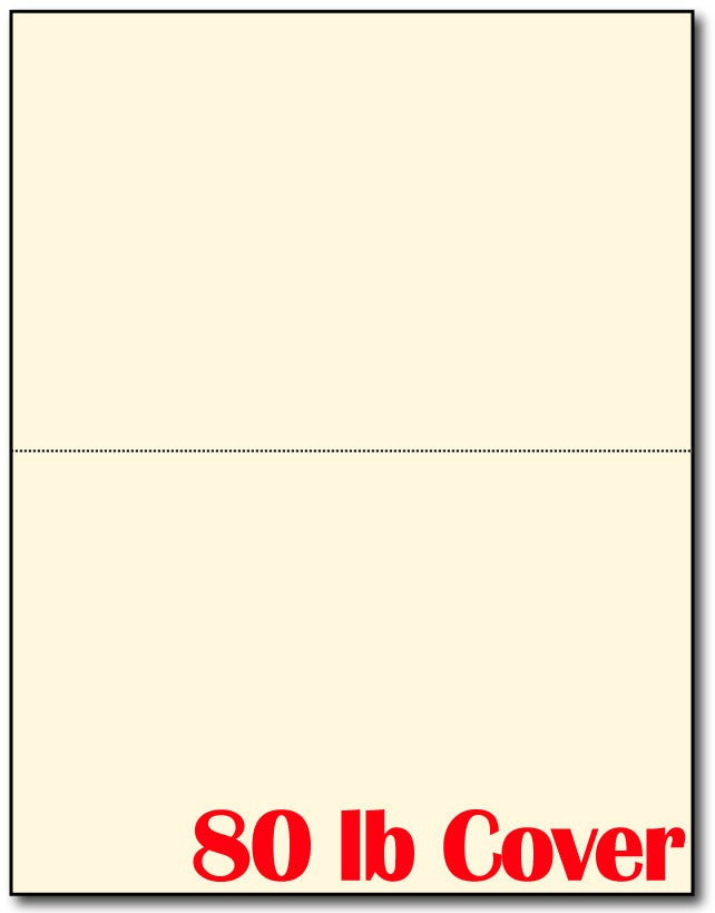 80lb, 2 Microperforated Cream Jumbo Postcards on an 8 1/2" x 11" Sheet.