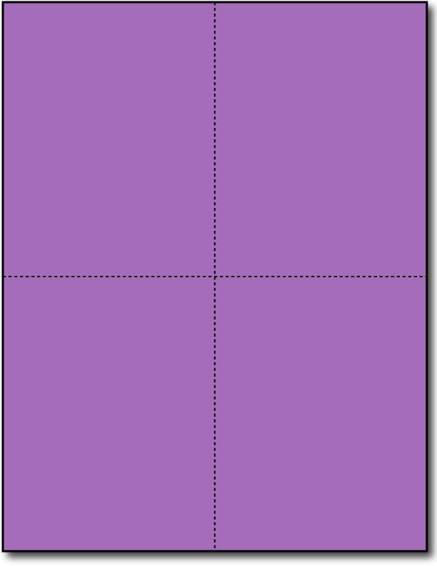 4 Microperforated Planetary Purple Postcards on an 8 1/2" x 11" Sheet.
