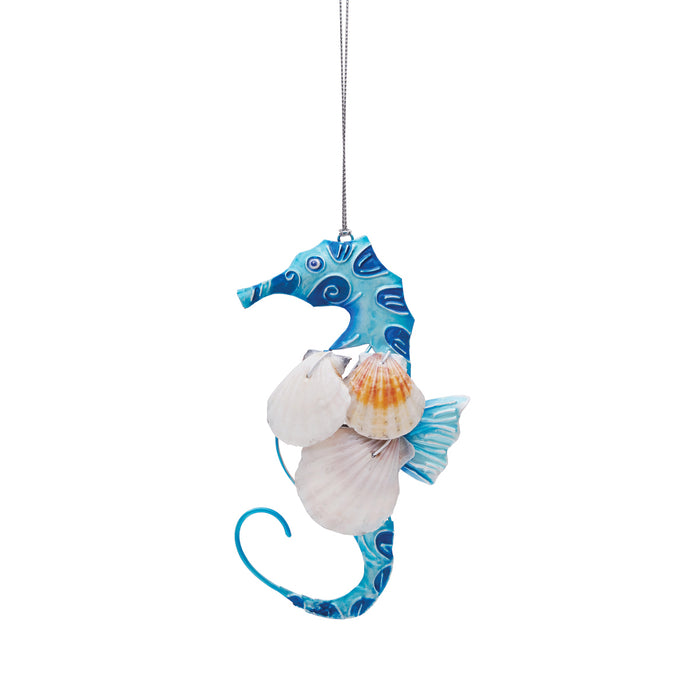 A Blue Seahorse & Shell Ornament.