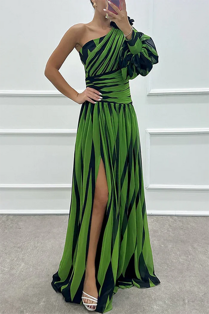 Bonnie™ | Elegant Striped One Shoulder Maxi Dress