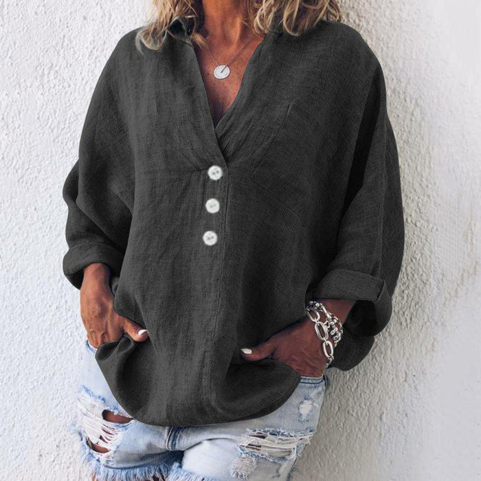 Breeze | Women's V-Neck Oversized Top Long Sleeve Button