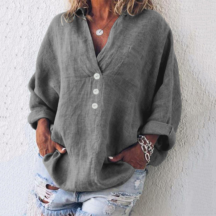 Breeze | Women's V-Neck Oversized Top Long Sleeve Button