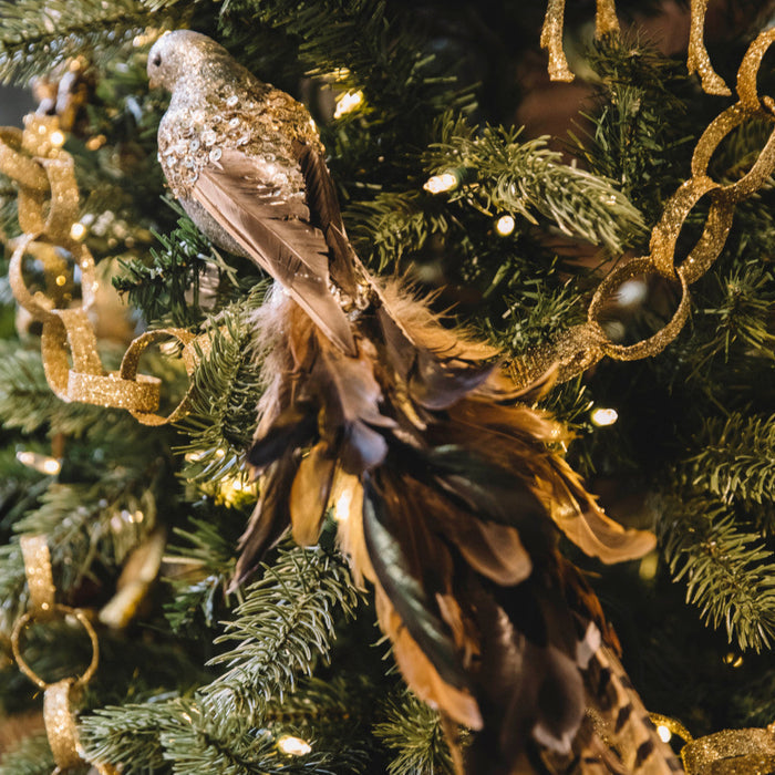 tail feathers of silver glitter bird ornament