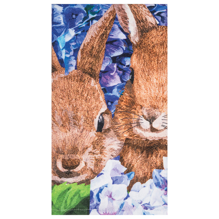 A Bunnies in Hydrangeas Printed Kitchen Towel.