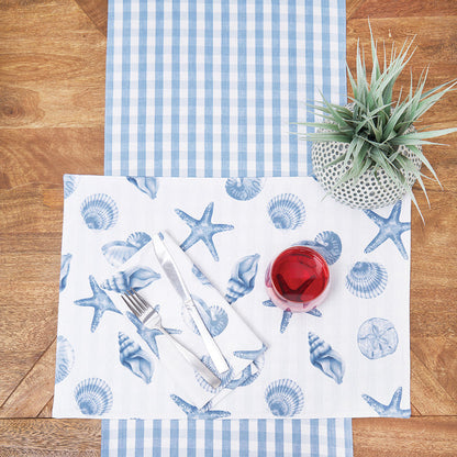 Calming Seas Table Linens table linens displayed as a coordinated tabletop setting.
