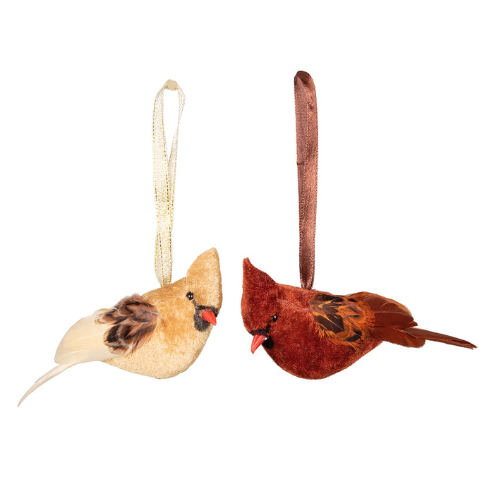 A set of Canary Cardinal ornaments.