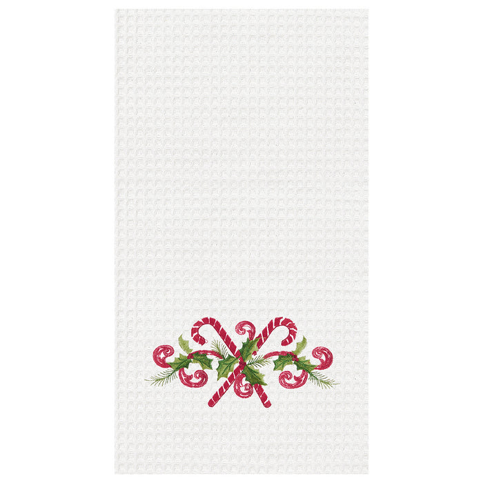 A Candy Canes Waffle Weave Kitchen Towel.
