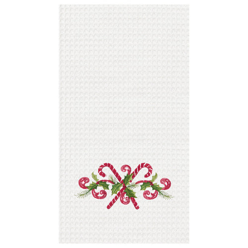 A Candy Canes Waffle Weave Kitchen Towel.