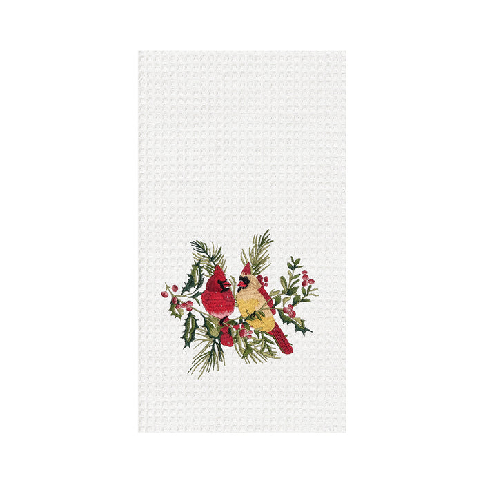 A Cardinal Duo Berry Botanical Waffle Weave Kitchen Towel.