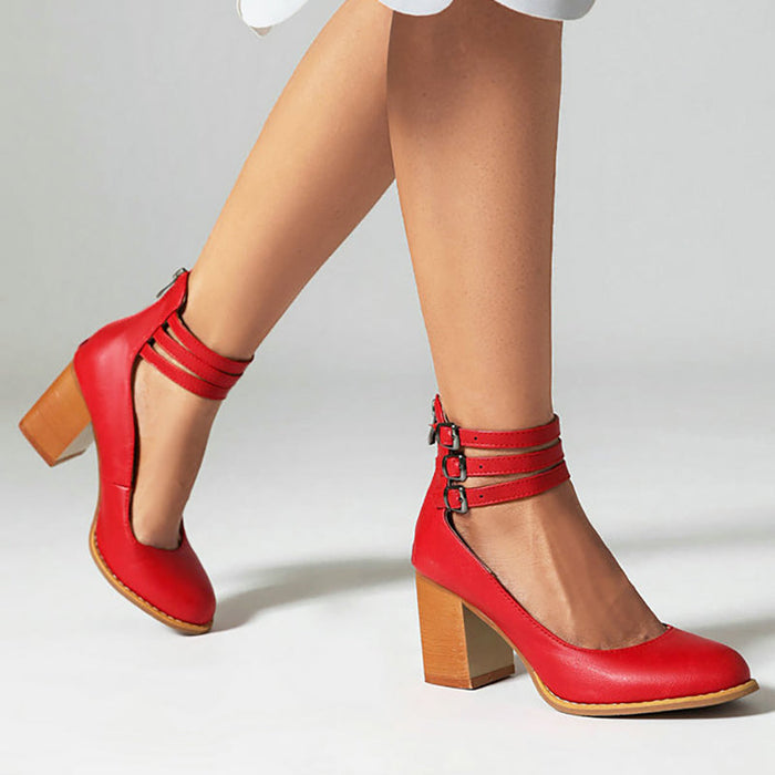 Casilda™ | Smooth Sandals with Ankle Strap and Thick Heel
