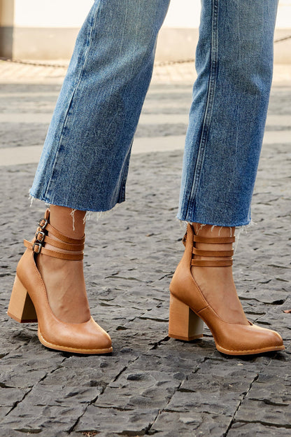 Casilda™ | Smooth Sandals with Ankle Strap and Thick Heel