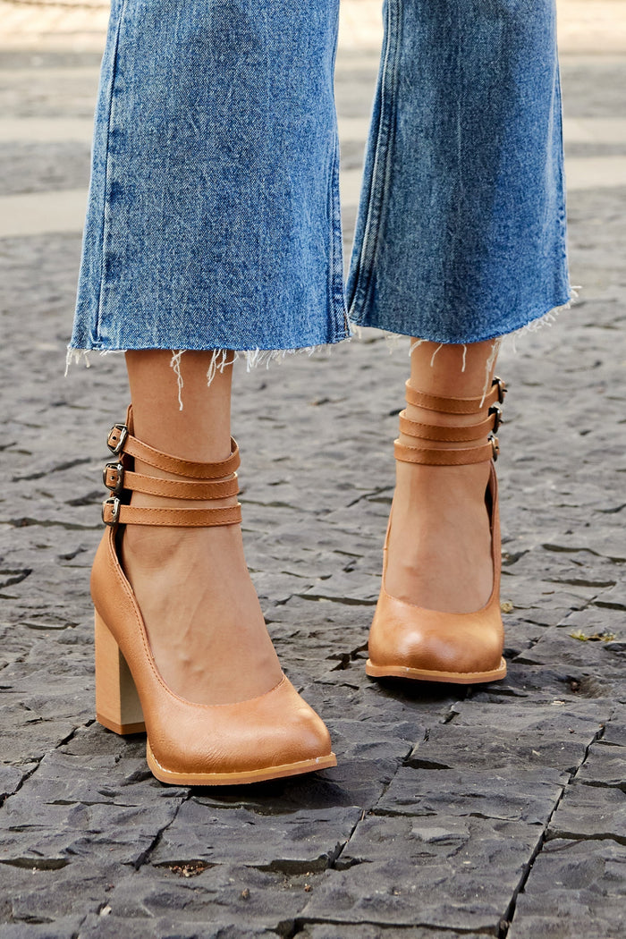 Casilda™ | Smooth Sandals with Ankle Strap and Thick Heel